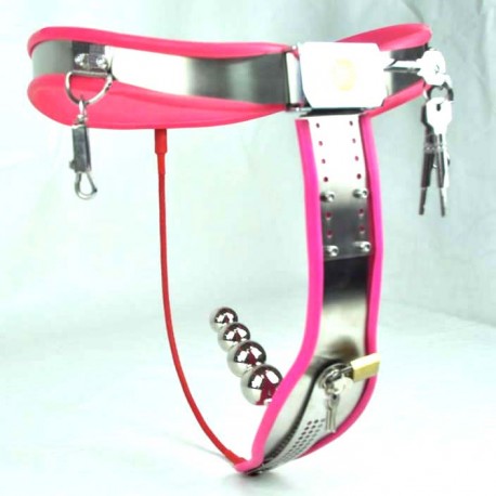 Ceinture de chasteté femme rose en T avec plug vaginal metal